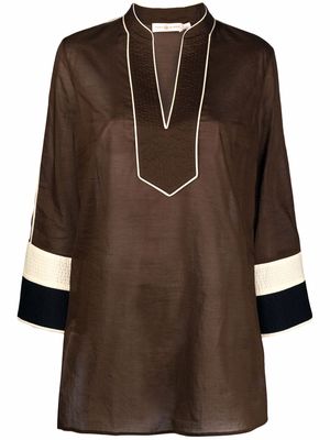 Tory Burch V-neck oversized top - Brown