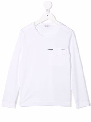 Brunello Cucinelli Kids flap-pocket cotton T-shirt - White