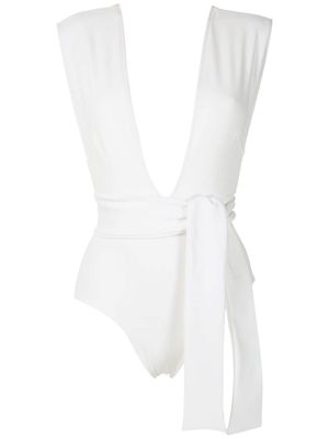 Haight tie-up plunging neck one-piece - White