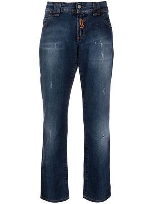 John Galliano Pre-Owned 2000s logo-embroidered boyfriend jeans - Blue