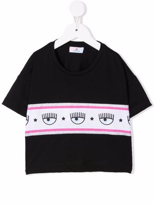 Chiara Ferragni Kids logo-stripe T-shirt - Black