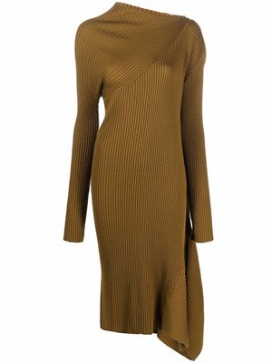 Marques'Almeida asymmetric ribbed-knit draped dress - Brown