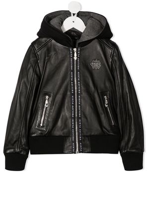 Philipp Plein Junior Institutional hooded bomber jacket - Black