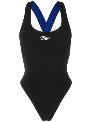 Off-White logo-strap swimsuit - Black