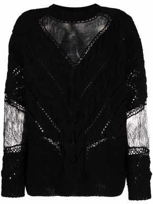 Almaz lace-panel cable-knit jumper - Black