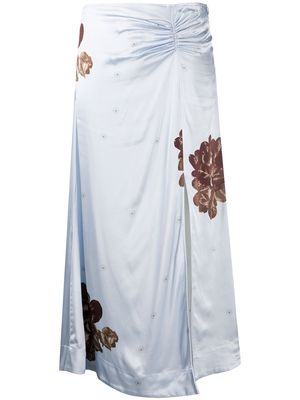 GANNI floral print ruched detail skirt - Blue