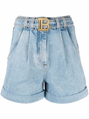 Balmain belted high-waist shorts - Blue