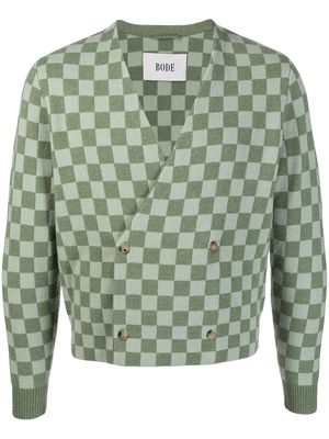 BODE checkerboard-print cardigan - Green