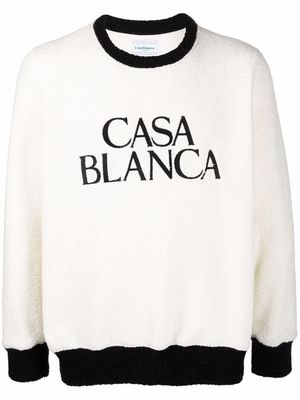 Casablanca logo-print fleece jumper - White