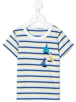 Familiar striped appliqué cotton T-shirt - Blue