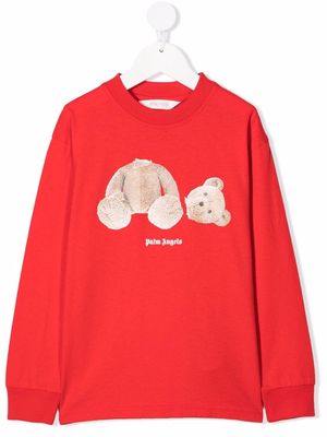 Palm Angels Kids bear-motif long-sleeve T-shirt - 2560 RED BROWN