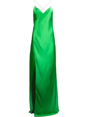 Michelle Mason cross-strap silk wrap gown - Green