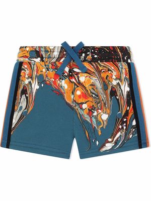 Dolce & Gabbana Kids marble-print cotton track shorts - Blue