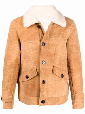 Officine Generale buttoned-up leather jacket - Brown
