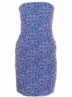 Christian Dior 2010s pre-owned floral-pattern strapless fitted dress - Blue