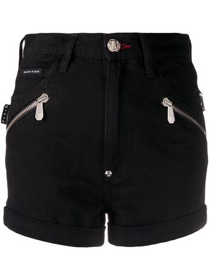 Philipp Plein zipped detail denim shorts - Black