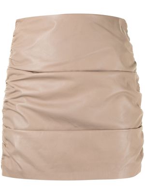 Michelle Mason ruched leather mini skirt - Neutrals