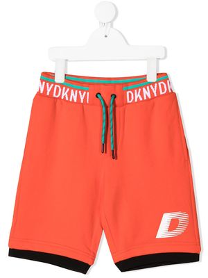 Dkny Kids logo-tape cotton shorts - Orange