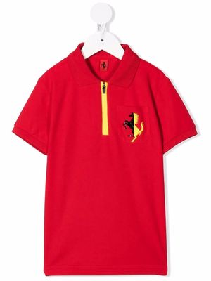 Ferrari Kids logo zipped polo shirt - Red