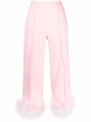 Styland feather-trim cropped trousers - Pink