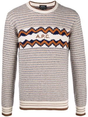 A.P.C. intarsia logo wool jumper - Neutrals