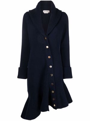 Alexander McQueen ruffled knitted coat - Blue
