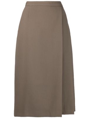 12 STOREEZ pleated side-slit midi skirt - Brown