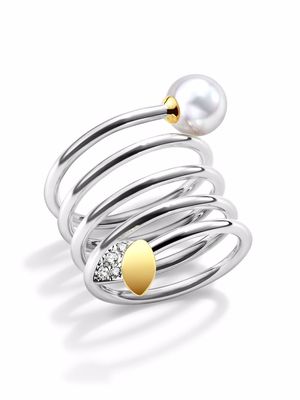 TASAKI 18kt gold M/G TASAKI Floret diamond akoya pearl ring - Silver