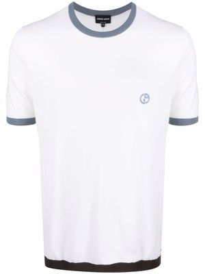 Giorgio Armani logo-embroidered virgin wool T-shirt - Neutrals
