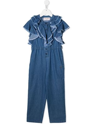 Alberta Ferretti Kids ruffle-trimmed denim jumpsuit - Blue
