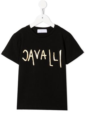 Roberto Cavalli Junior metallic-logo print T-shirt - Black
