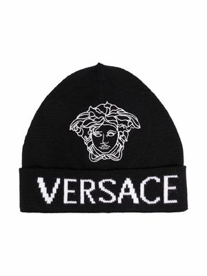 Versace Kids Medusa Head intarsia-knit hat - Black