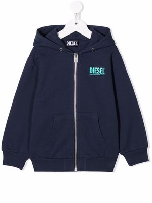 Diesel Kids logo-print zip-up hoodie - Blue
