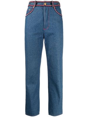 Chanel Pre-Owned 1990s braided-trim straight-leg jeans - Blue
