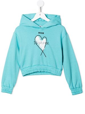 MSGM Kids logo-print pullover hoodie - Blue