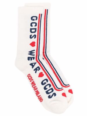 Gcds logo embroidered socks - White