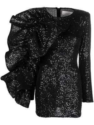 Loulou ruffle-detail sequin-embellished mini dress - Black