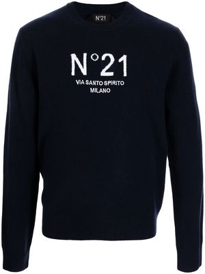 Nº21 logo intarsia-knit wool jumper - Blue