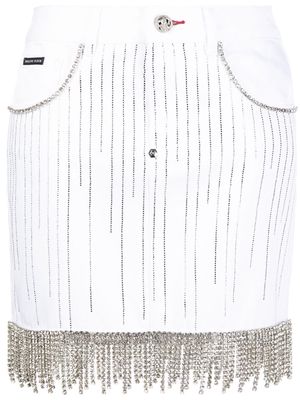 Philipp Plein crystal-embellished denim skirt - White
