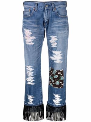 Junya Watanabe Comme des Garçons Pre-Owned 1990s fringed cropped jeans - Blue