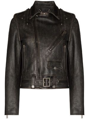 Golden Goose distressed-effect leather biker jacket - Black