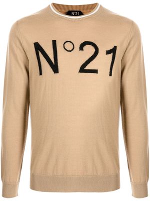 Nº21 logo-knit jumper - Brown