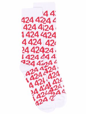 424 signature Numbers printed socks - White