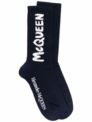 Alexander McQueen logo embroidered socks - Blue