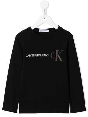 Calvin Klein Kids logo print long-sleeved top - Black