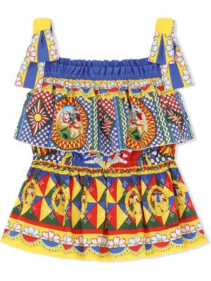 Dolce & Gabbana Kids printed square-neck top - Blue