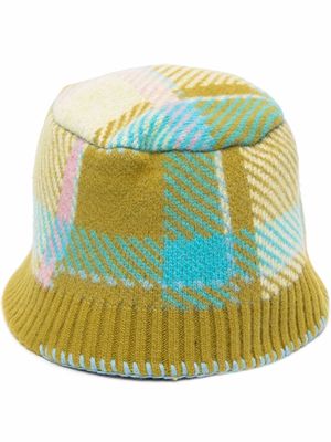 Ader Error checked knitted wool-blend bucket hat - Green