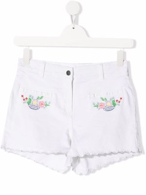 Stella McCartney Kids floral-embroidered denim shorts - White