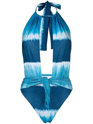 Alberta Ferretti tie-dye halterneck swimsuit - Blue
