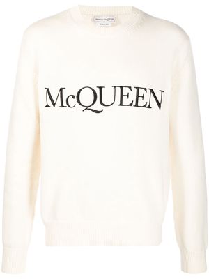 Alexander McQueen logo-embroidered knitted jumper - Neutrals